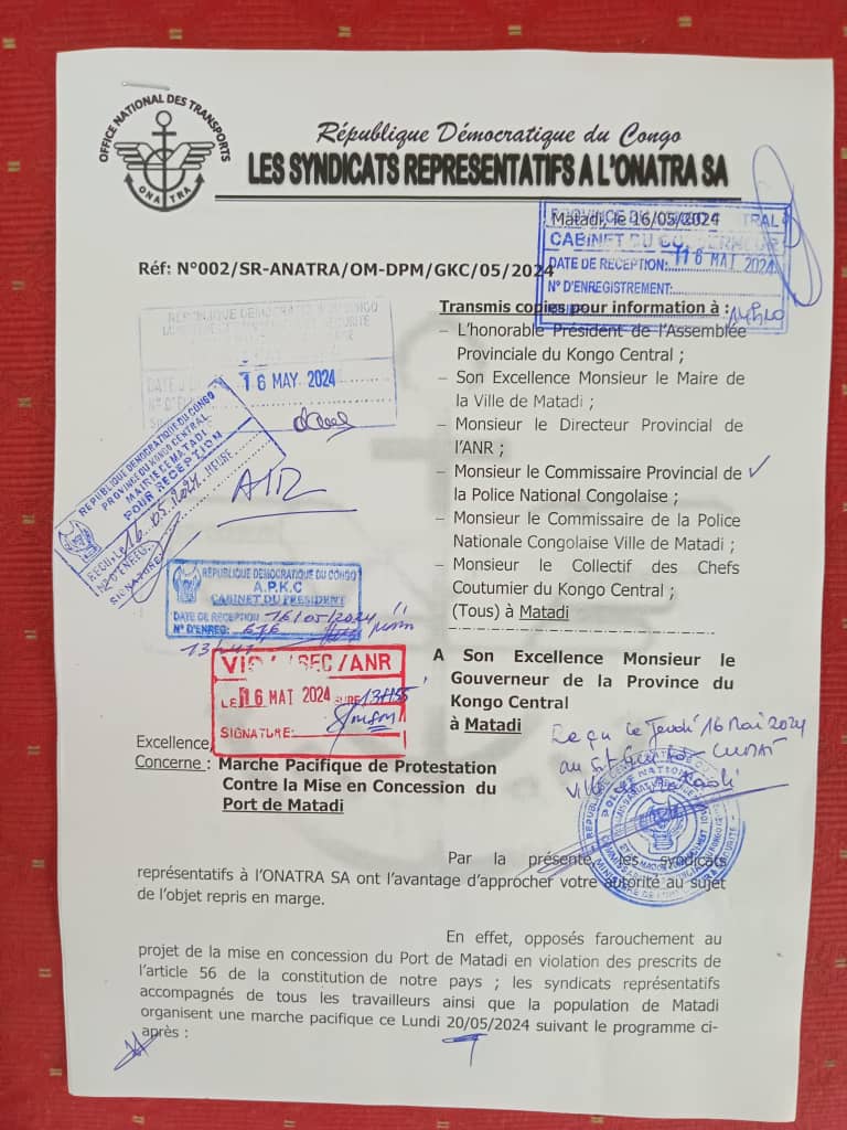 Mise en concession du port de Matadi : l’intersyndicale de l’Onatra donne le feu vert pour une marche de protestation 1 IMG 20240516 WA0121