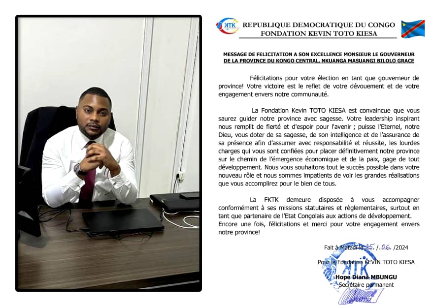 Kongo Central : Kevin Toto Kiesa et sa fondation s'engagent à accompagner la vision du gouverneur Grâce Bilolo 2 IMG 20240625 WA0237