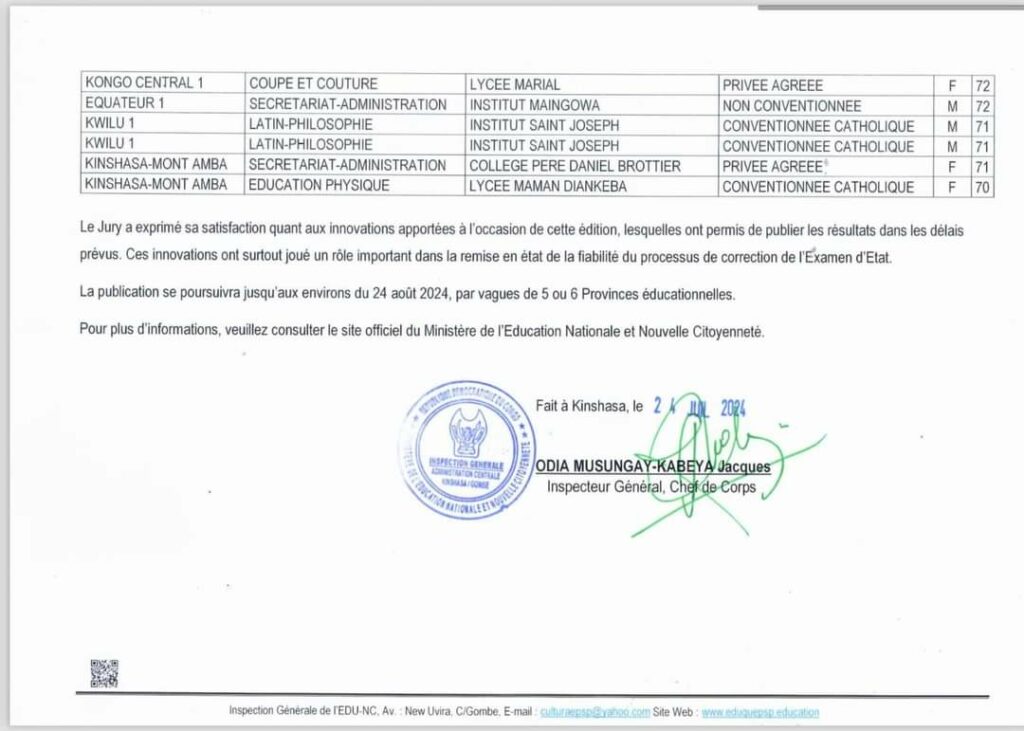 RDC - Exetat 2024 : cinq lauréats du Kongo Central 1 pour les premiers résultats disponibles 3 FB IMG 1721847792883
