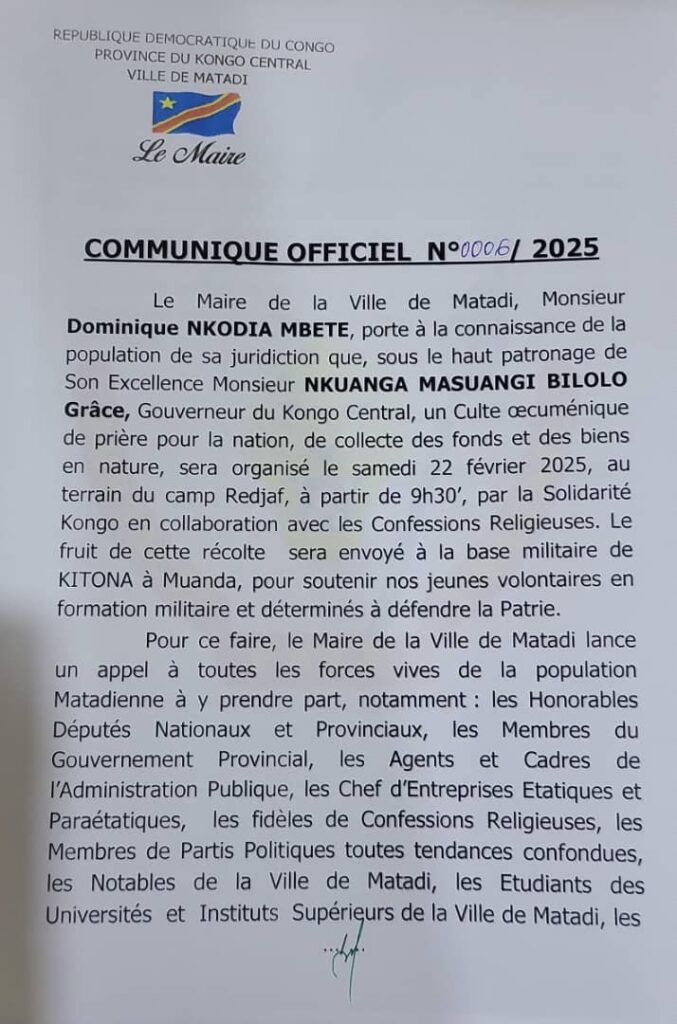 Matadi : organisation ce samedi d’un culte œcuménique et de collecte des fonds en soutien aux FARDC de la base militaire de Kitona 1 1000388260