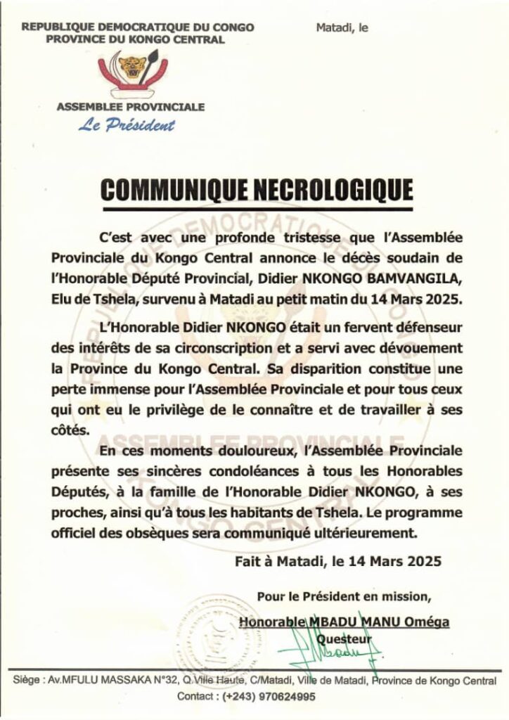 Kongo Central : décès du député provincial Didier Nkongo Bamvangila 2 IMG 20250314 WA0072