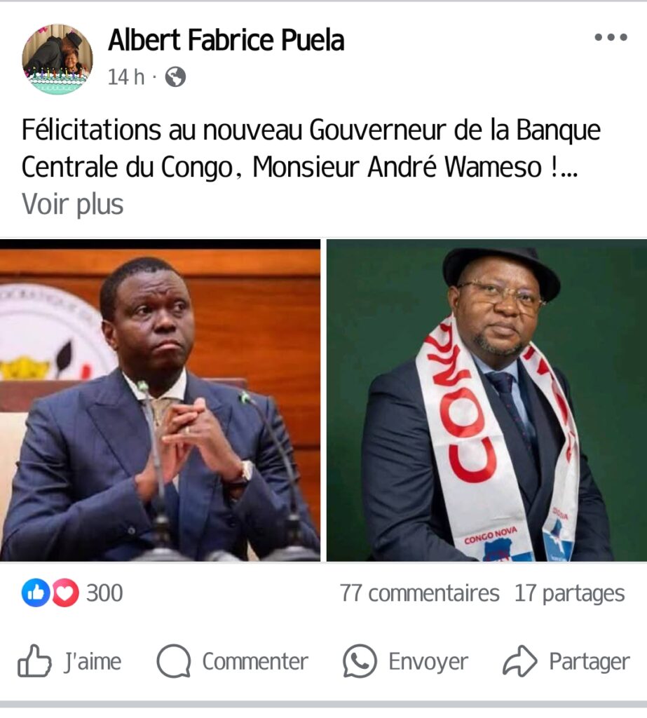 Albert Fabrice Puela salue la nomination d’André Wameso à la BCC 1 Screenshot 20250724 122041