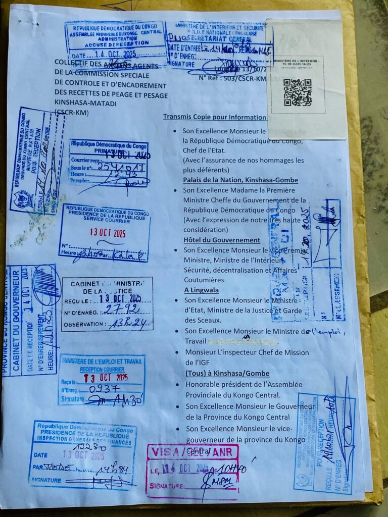 Kongo Central : les ex-agents du péage Kinshasa-Matadi réclament six mois d’arriérés et menacent d’action en justice 1 IMG 20251016 WA0101
