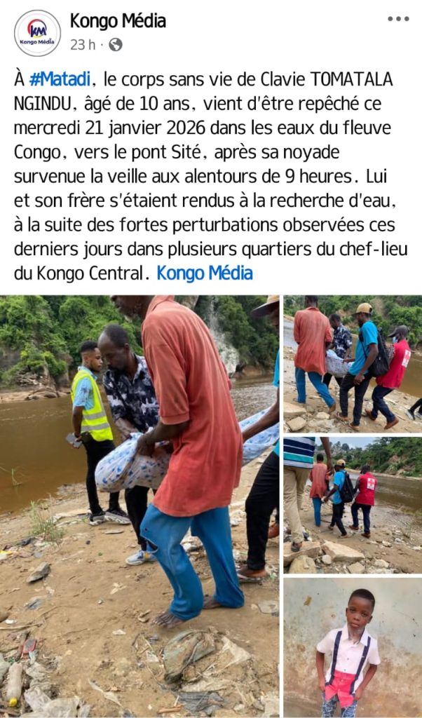 Matadi : le corps sans vie d’un enfant de 10 ans, noyé en cherchant de l’eau, repose désormais à la morgue de Kinkanda 1 IMG 20260122 WA0101