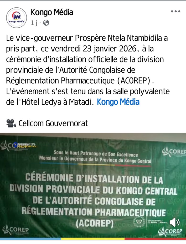 Kongo Central : installation de la division provinciale de l’ACOREP pour mettre fin à l'anarchie dans le secteur pharmaceutique 1 Screenshot 20260125 161050